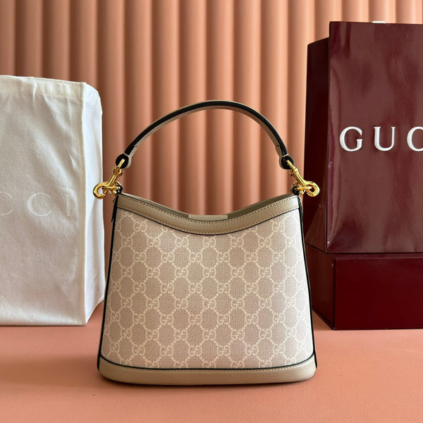 GG 2025 Interlocking G Large 25cm Bag Beige Canvas Leather 273678