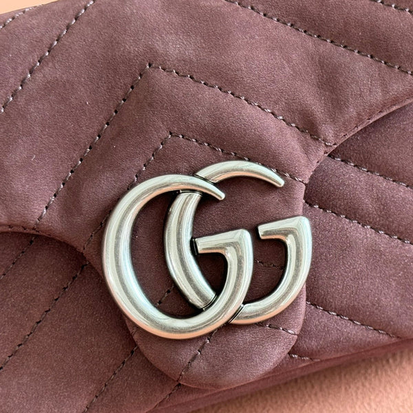 GG Marmont Mini Shoulder Bag Dark Brown Suede 272097