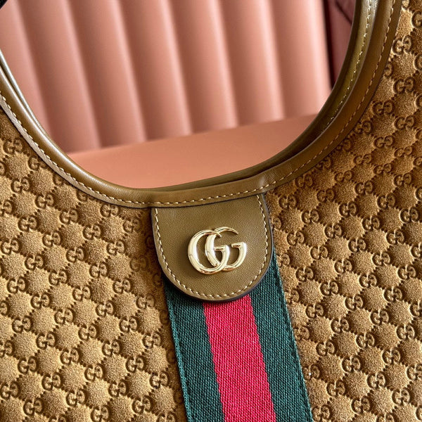 GG 2025 Giglio SmallTote Bag 25cm Brown Red Suede Canvas 273271