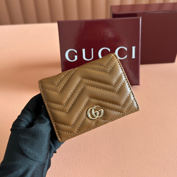 GG Marmont Quilted Card Holder Brown Matelassé Leather