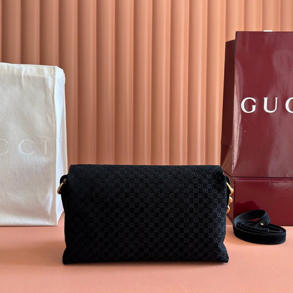 GG Medium Shoulder Bag With Chain Black GG Suede