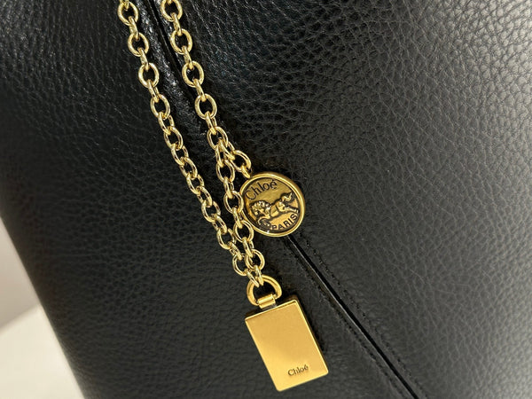 Chloe Spin Medium Bag 27cm Black Calfskin