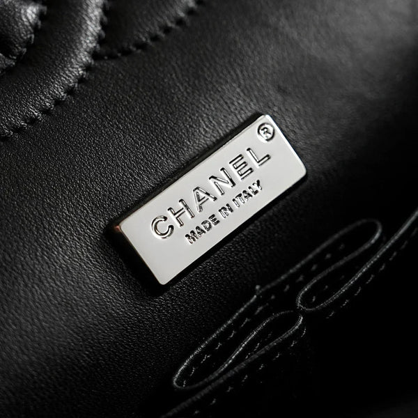 CC 2026 Wheat Embroidery Bag 25.5cm Black Velvet Leather