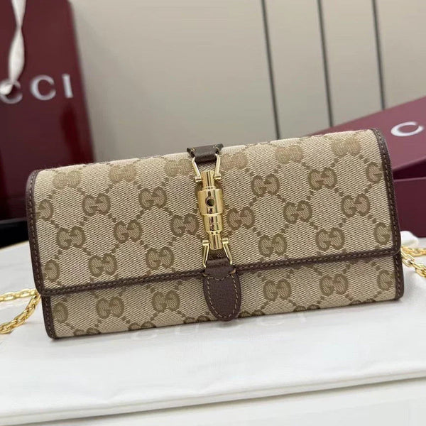 GG 2026 Jackie Wallet 19cm Brown Canvas Leather