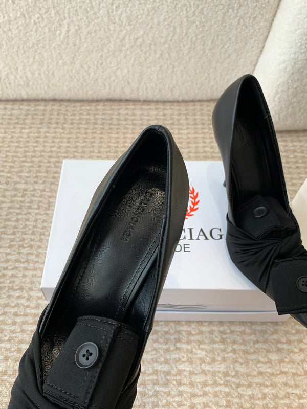 KNIFE CHEMISE HIGH PUMPS IN BLACK COTTON AND CALFSKIN