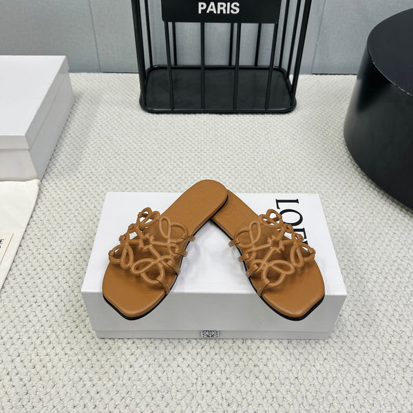 Loewe 25 Petal Anagram Slides Brown Cowhide