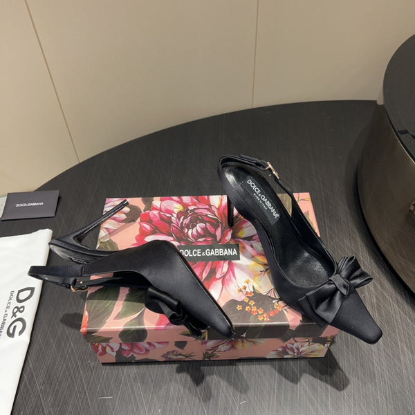 DC 25 Toe Bow Slingback Pumps 100mm Black Silk And Sheepskin 381612