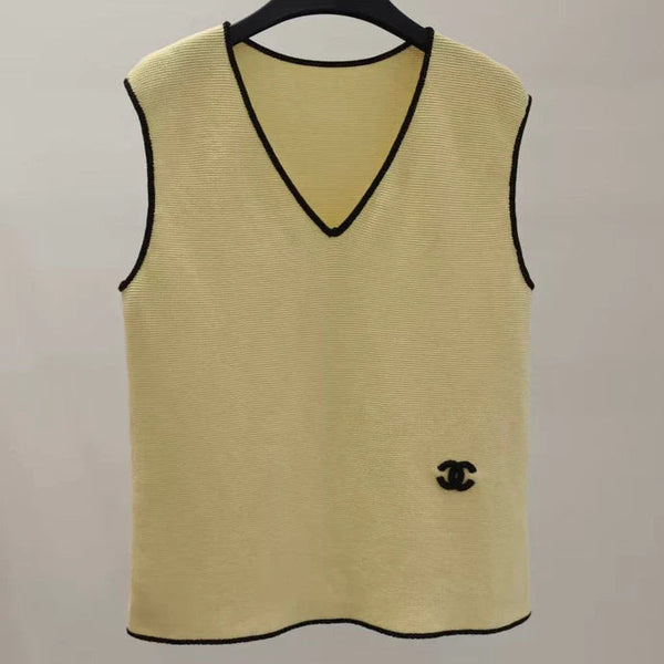 CC 2026 Yellow Block V-Neck Knitted Loose Vest Viscose 408884