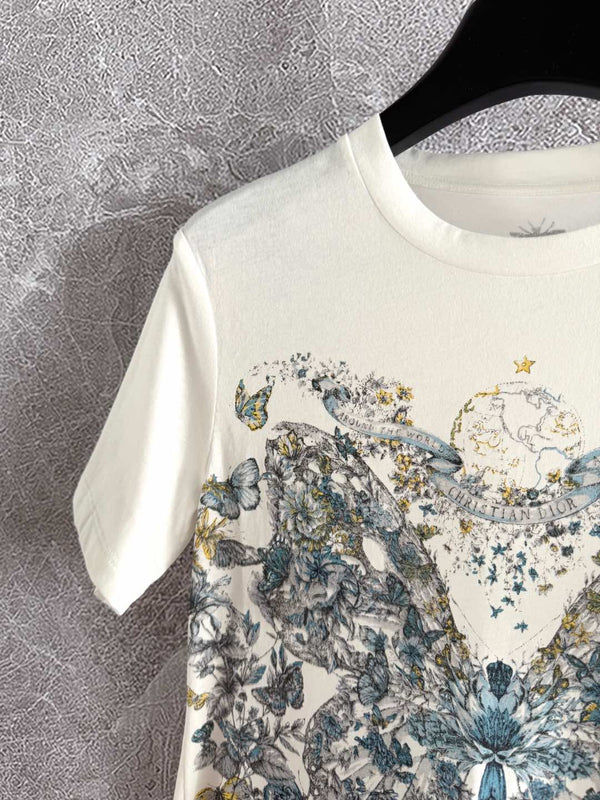 CD Butterfly T-shirt White mix colors Cotton Linen
