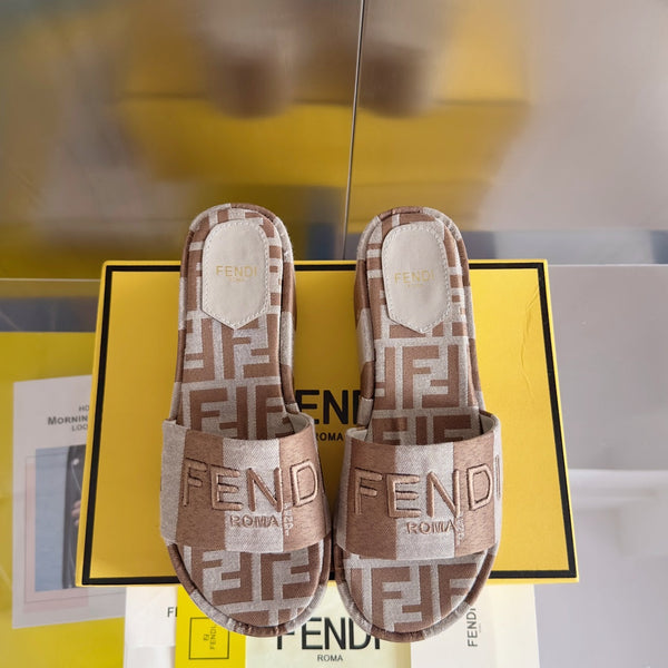 FF Sunshine 65 Light Brown Grey Canvas Flatform Slide