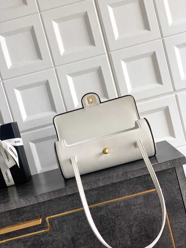 CC Preppy Coco Bowling Bag 30cm White Caviar Leather
