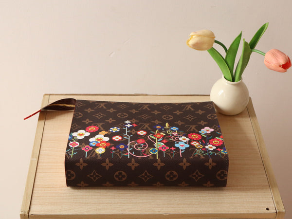 LV x TM Toiletry Pouch Brown Monogram Flower Motifs Canvas