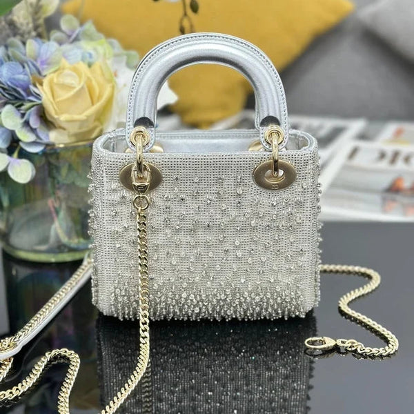CD Lady Dior Embroidered Beaded Bag 17cm Lambskin