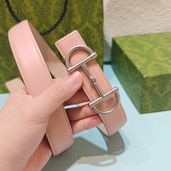 GG 3.0 Horsebit-Detailed Belt Pink Sliver Smooth Leather 200193