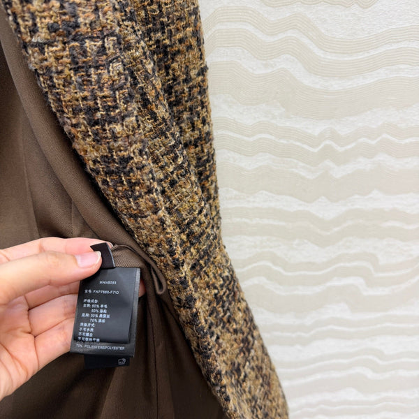 LP 26s Belted Tweed Blazer Coat Brown Wool Blend 429462