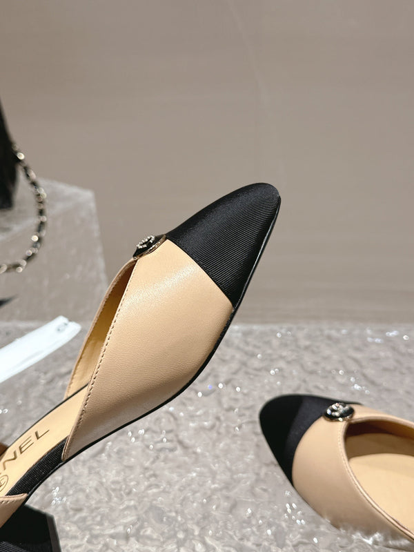 slingbacks 45 beige black lambskin grosgrain
