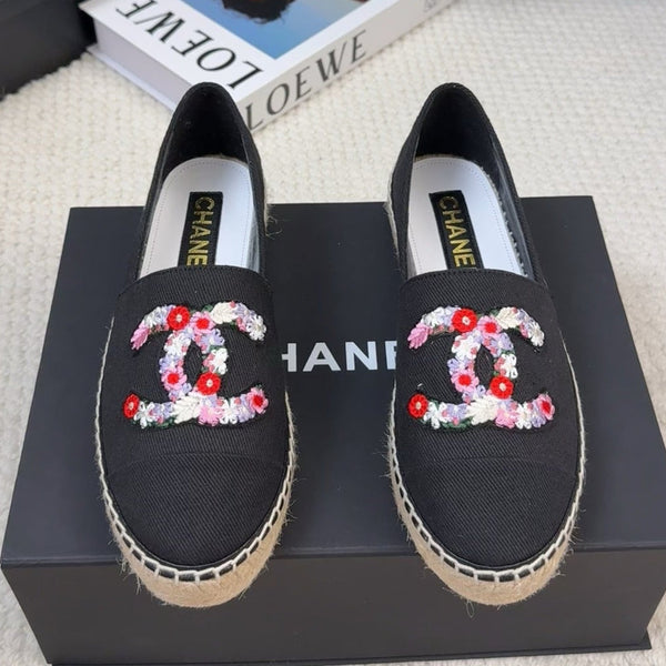 CC Loafer In Black Canvas With Colorful Logo