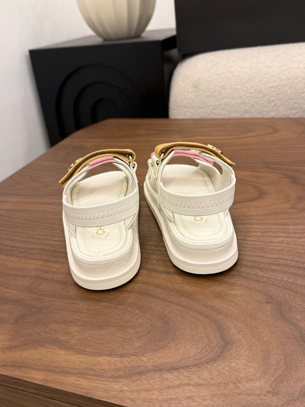CC Dad Sandals White Pink Brown Calfskin 850576