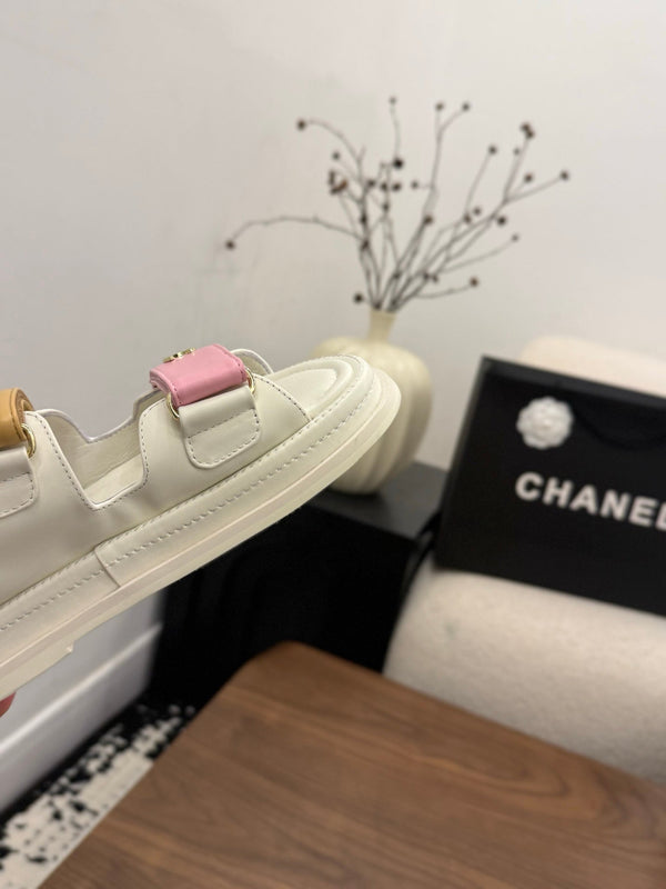CC Dad Mules White Pink Brown Calfskin 850577