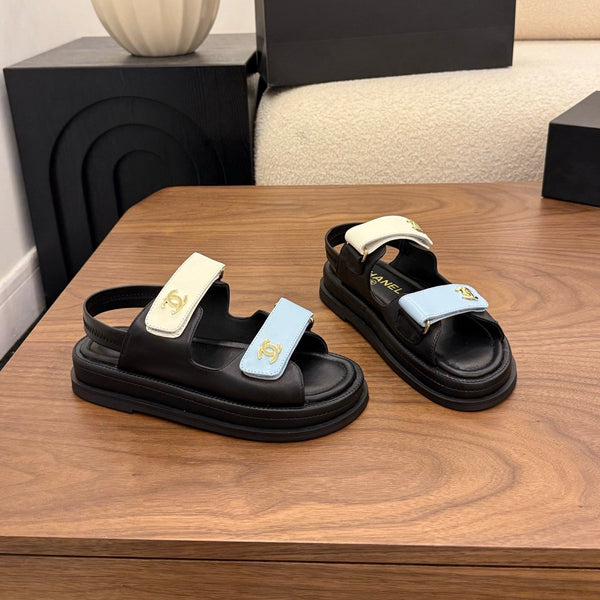 CC Dad Sandals White Black Blue Calfskin 850570