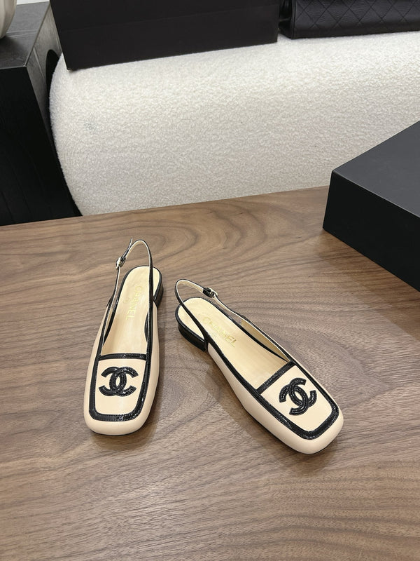 CC 26s Slingback Black Beige Lambskin Patent Leather 915318