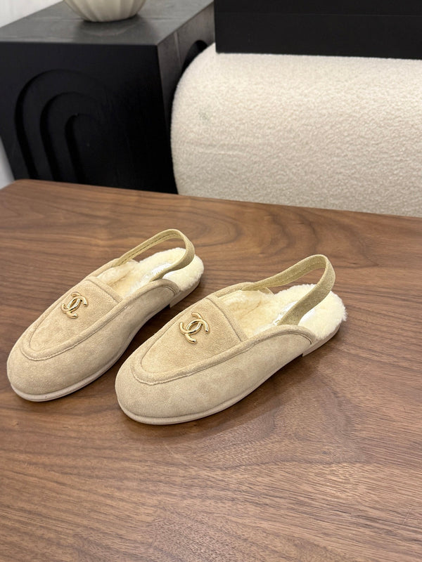 CC 26s Slingback Loafers Light Beige Suede Shearling 122671