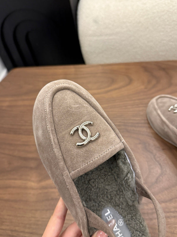 CC 26s Slingback Loafers Taupe Suede Shearling 122674