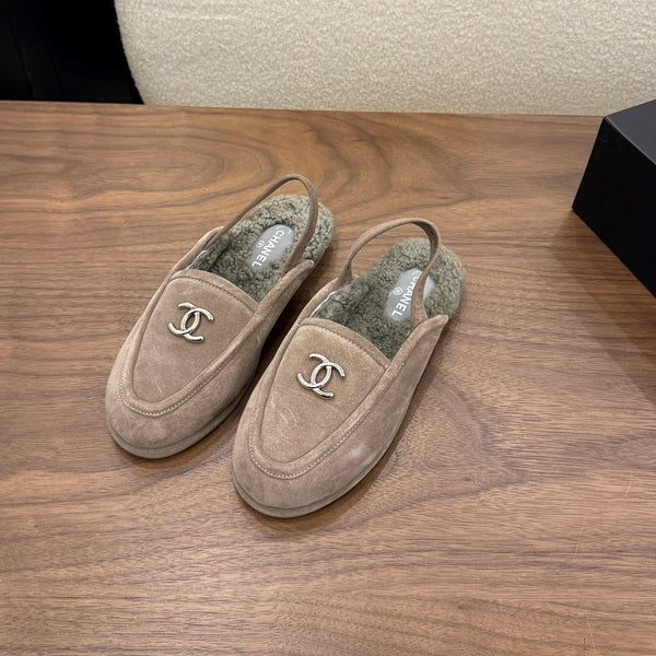 CC 26s Slingback Loafers Taupe Suede Shearling 122674