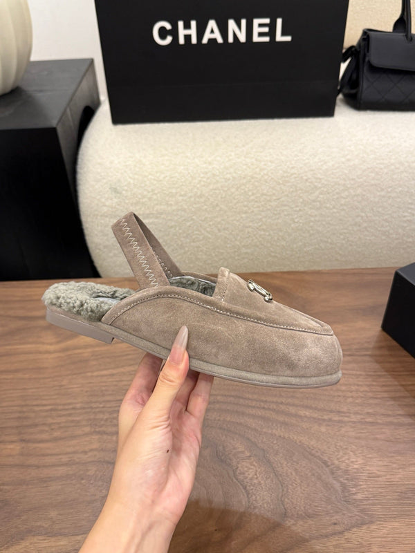 CC 26s Slingback Loafers Taupe Suede Shearling 122674