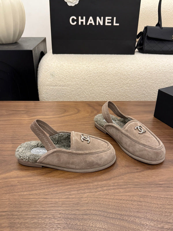 CC 26s Slingback Loafers Taupe Suede Shearling 122674