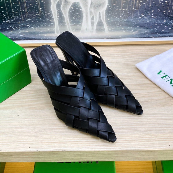 BV 26s Alfie High Mules 90mm Black Woven Calfskin
