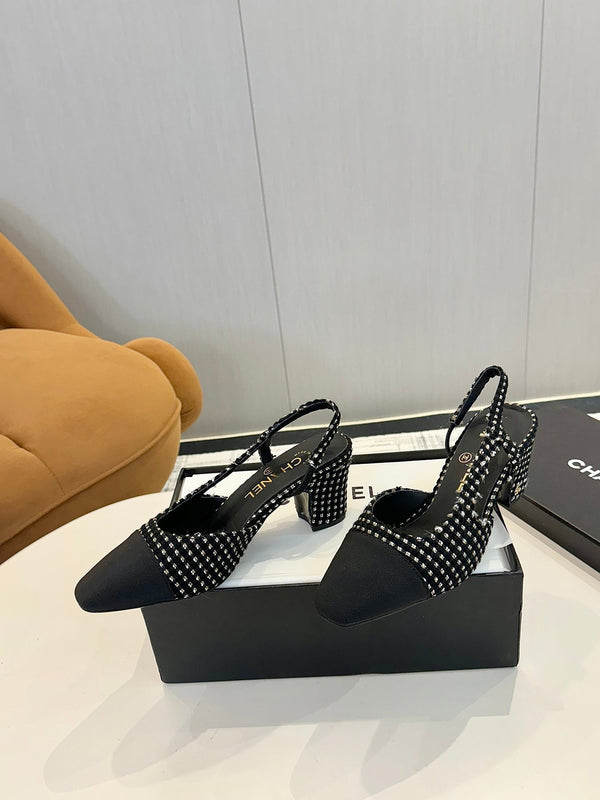 cc 25c slingback 65 black white tweed black grosgrain 233614