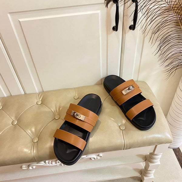 HM Jackson Sandal Brown Orange Calfskin 958041