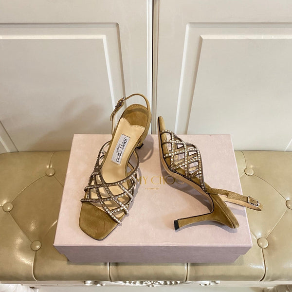 Jimmy Choo Saila Sandals 9cm Khahi Sheepskin Suede 688237