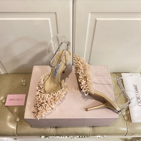 Jimmy Choo Saeda 100 Beige Lace Leather 688241