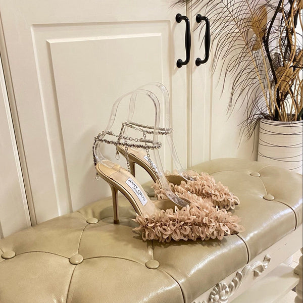 Jimmy Choo Saeda 100 Beige Lace Leather 688241