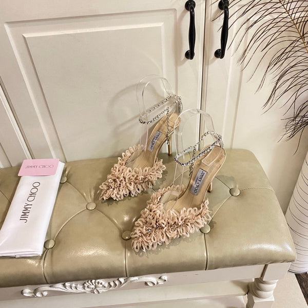 Jimmy Choo Saeda 100 Beige Lace Leather 688241
