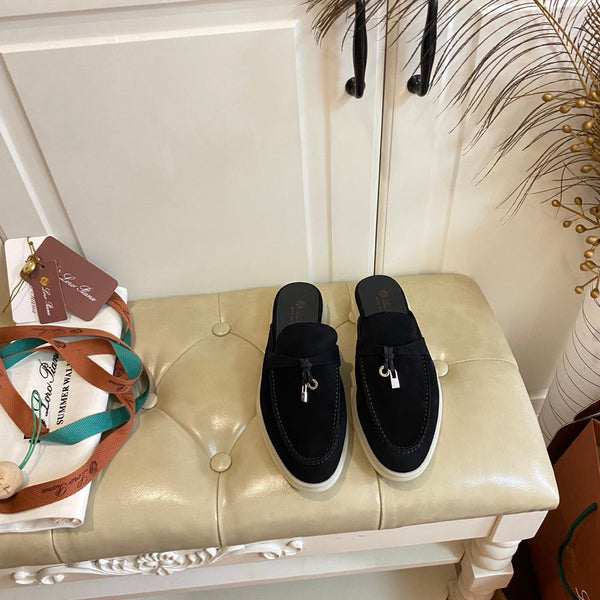 LP 26s Lock Charm Mules In Black Suede