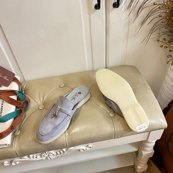 LP 26s Lock Charm Mules In Light Grey Suede