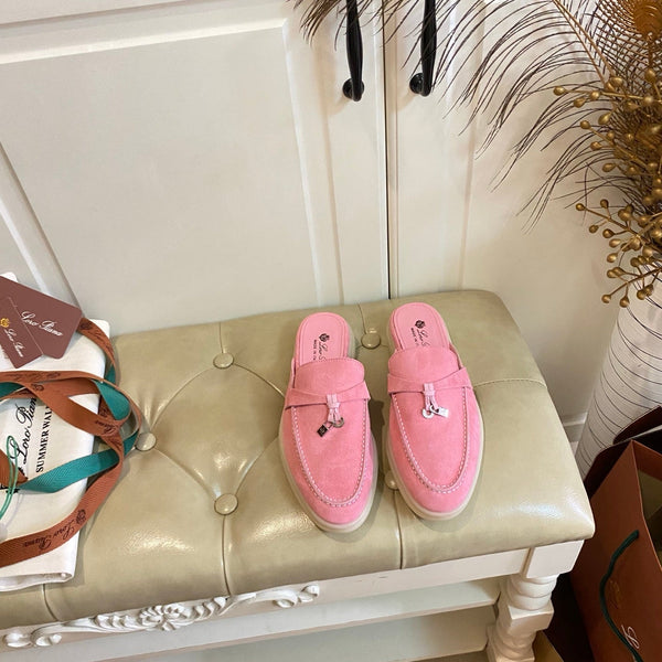 LP 26s Lock Charm Mules In Pink Suede