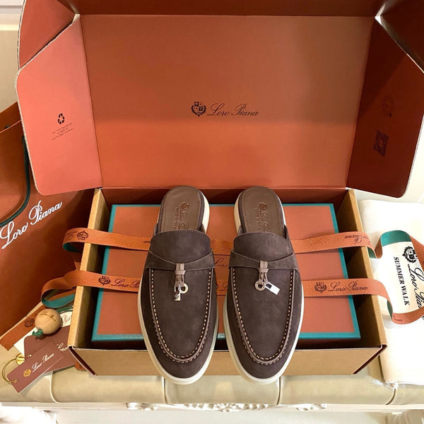 LP 26s Lock Charm Mules In Dark Brown Suede