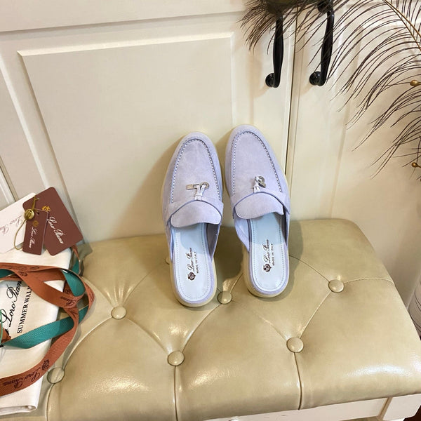 LP 26s Lock Charm Mules In Light Purple Suede