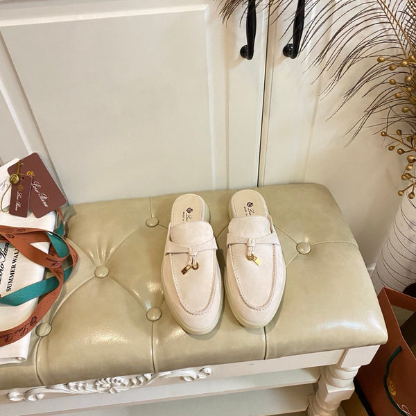 LP 26s Lock Charm Mules In Beige Suede