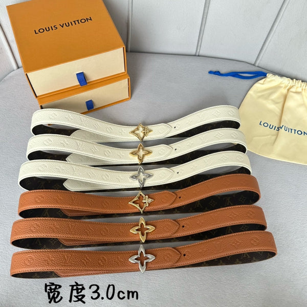 LV  MINI FLOWERGRAM 30MM REVERSIBLE BELT IN WHITE EMBOSSED CALFSKIN GOLD HARDWARE