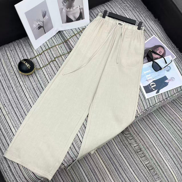 MM6 Waist Wide-Leg Suit Trousers Beige Linen 387969