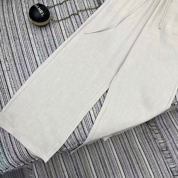 MM6 Waist Wide-Leg Suit Trousers Beige Linen 387969