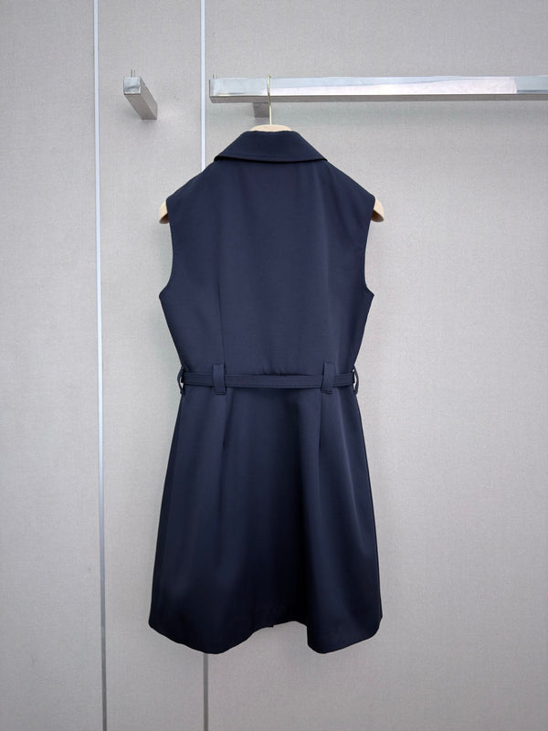 Miu 26s Poplin Mini-Dress Navy Cotton 394270