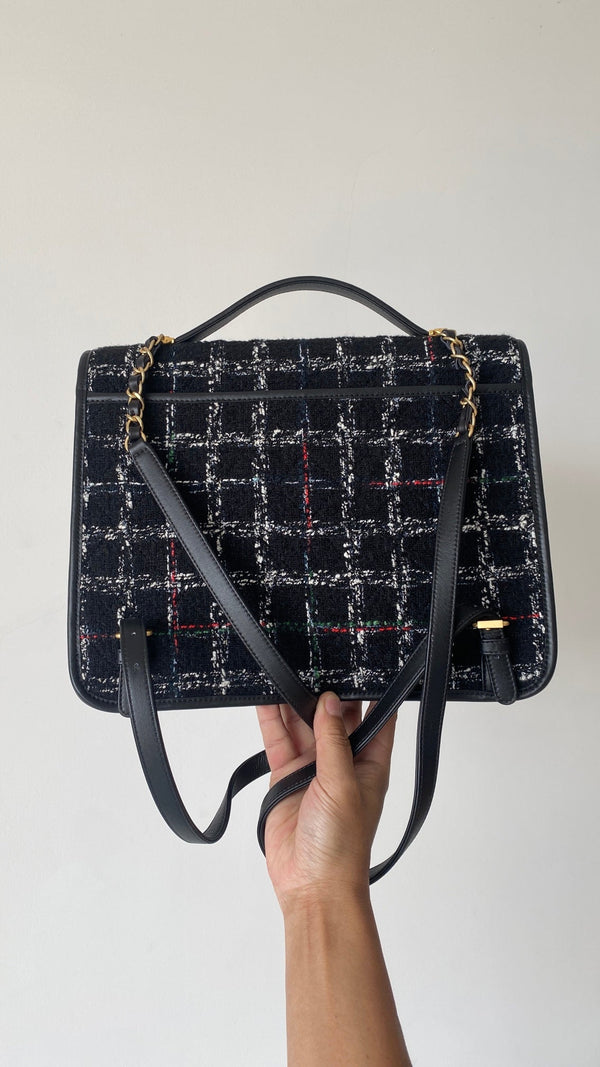 CC 2025 Tweed School Memory Mini Top Handle Flap Black