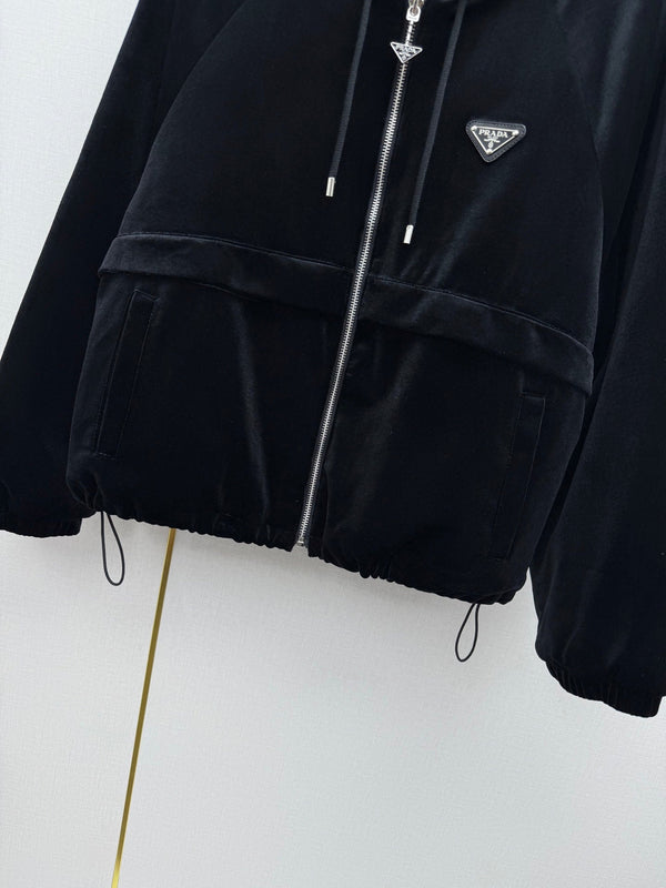 Prada 2025 Hooded Jacket Black Silk Velvet