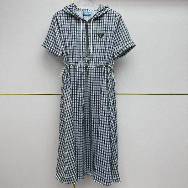 Pra 2026 Hooded Plaid Dress Black White Cotton 396904
